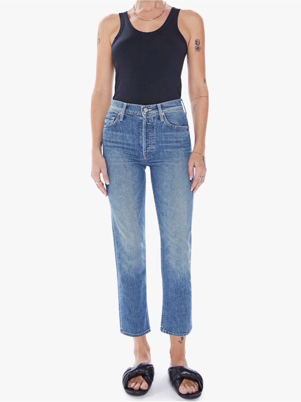 MOTHER SUPERIOR Mid-Blue High-Rise Straight Leg Jeans
